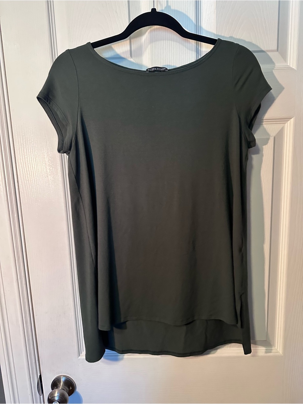 Eileen Fisher Olive Green Short Sleeve Silk-Blend Tee